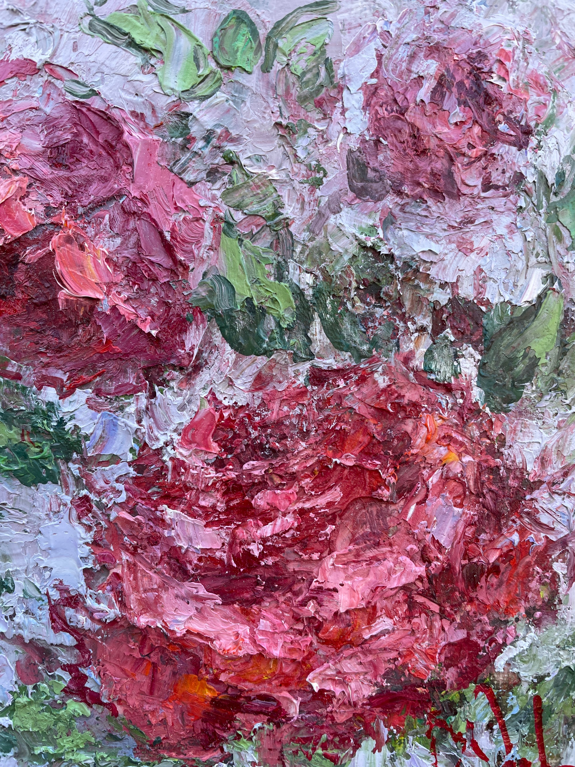 Oksana Johnson original oil painting three red roses texture square