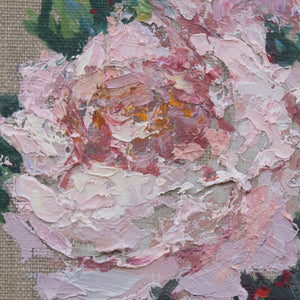 Oksana Johnson original oil painting pink roses Pastel Elegance square textured detail