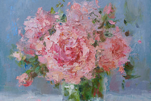Pink Peonies in a Glass Vase - SOLD