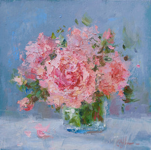 Pink Peonies in a Glass Vase - SOLD