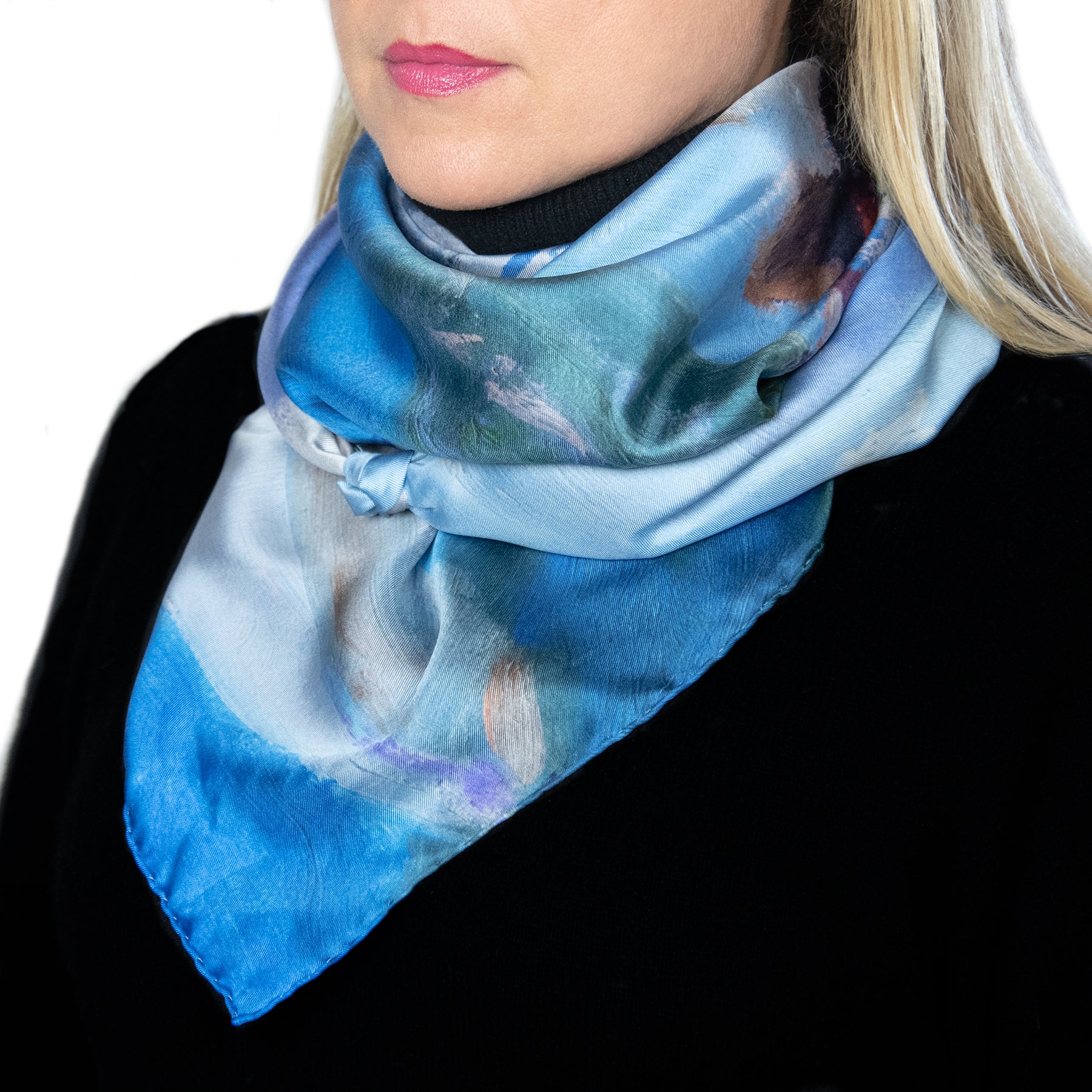 Serene Escape, 35-inch Square Italian Silk Scarf