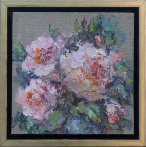 Small-original-oil-painting-Oksana-Johnson-pink-roses-framed-on linen-6x6 inches-impressionism-main