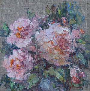 Small-original-oil-painting-Oksana-Johnson-pink-roses-unframed-on linen-6x6 inches-impressionism-main