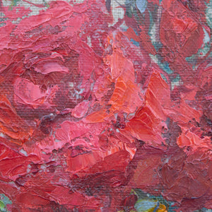 Small-original-oil-painting-Oksana-Johnson-red-roses-on linen-6x6 inches-impressionism-detail