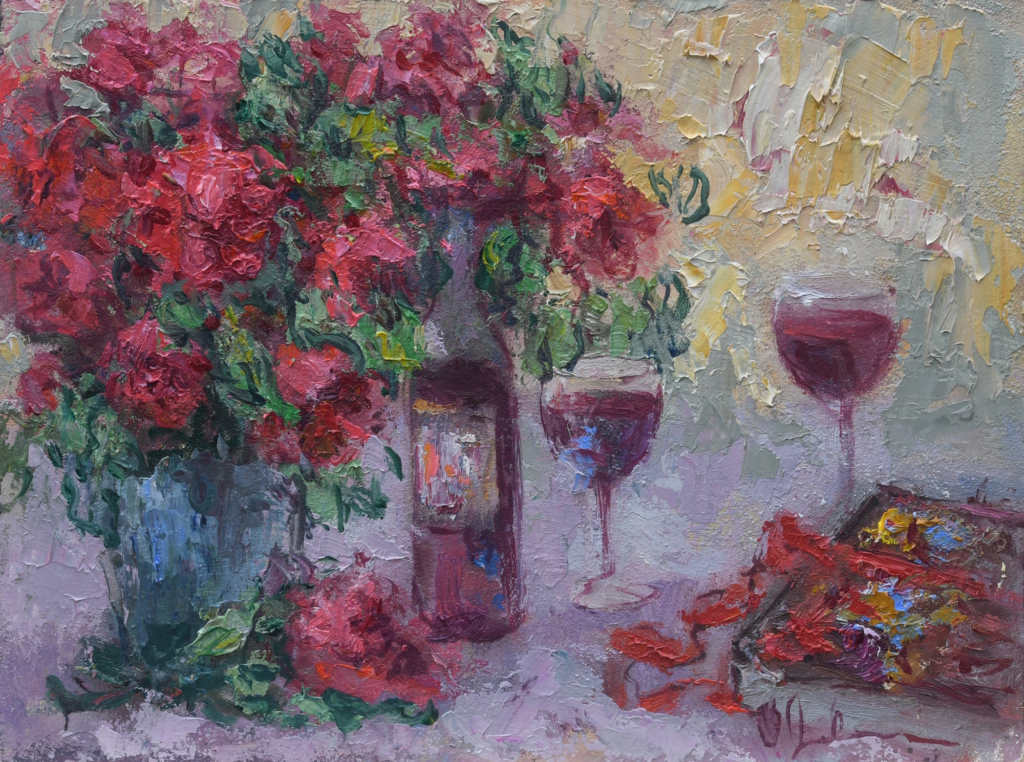 Sonoma Life (Red Flowers with Wine) - SOLD