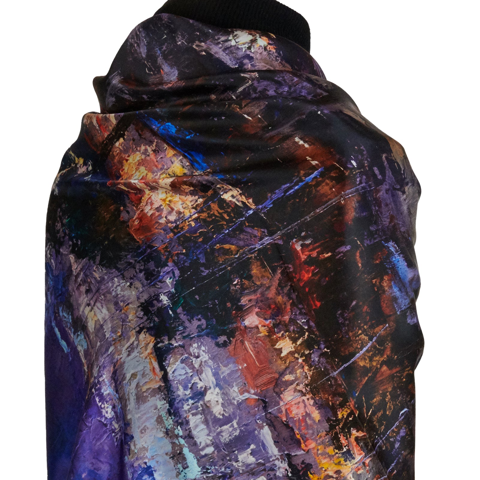 Oksana_LightsOfTheCity_ItalianSilkScarf_Blue_110x110cm_OksanaFineArtDesign_4