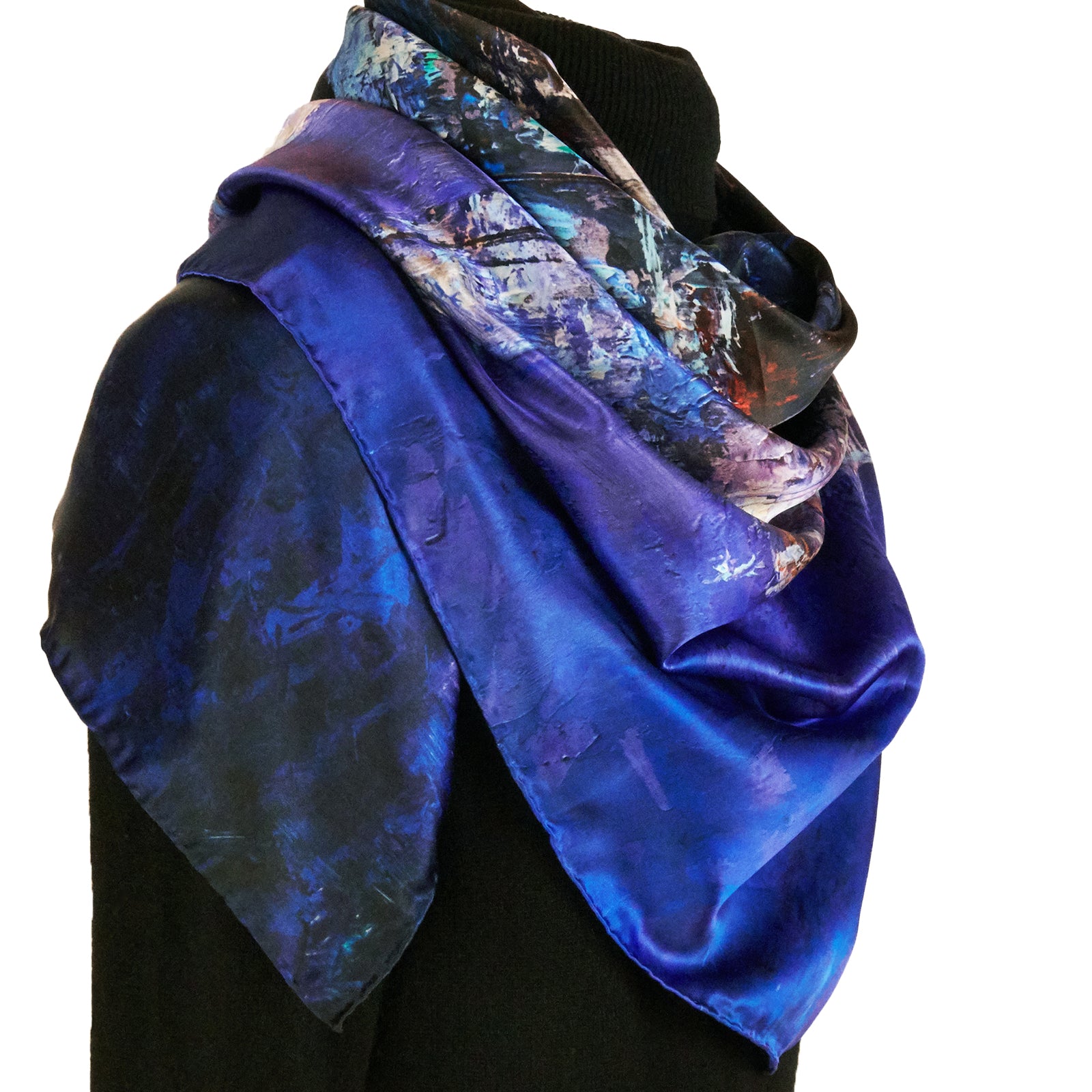 Oksana_LightsOfTheCity_ItalianSilkScarf_Blue_110x110cm_OksanaFineArtDesign_2