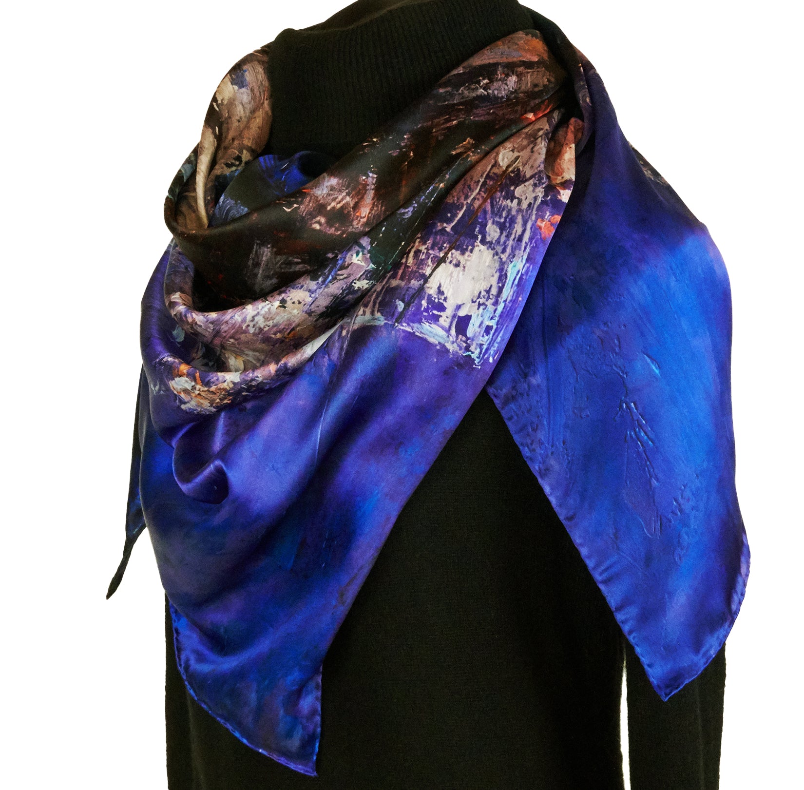 Oksana_LightsOfTheCity_ItalianSilkScarf_Blue_110x110cm_OksanaFineArtDesign_1