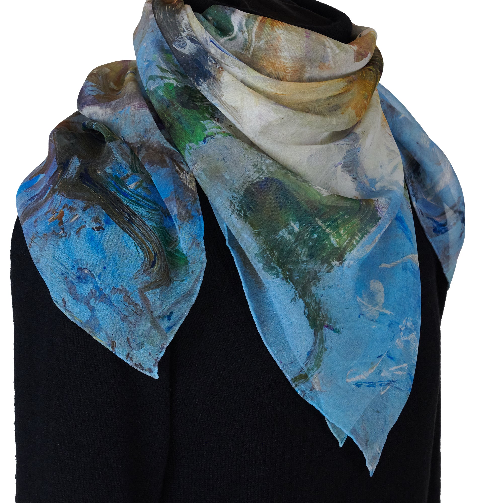 Oksana_WhiteMagnolias_ItalianSilkScarf_LightBlue_90x90cm_OksanaFineArtDesign_GeorgetteSilk_3_Impressionist_Art