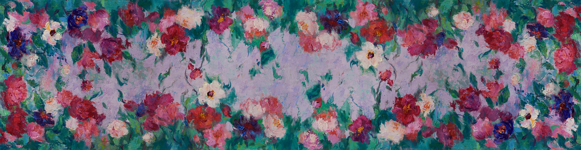 Oksana_EnchantedGarden_ItalianSilkScarf_Green_Red_63x16inches_OksanaFineArtDesign_DesignImage_Floral_Peonies