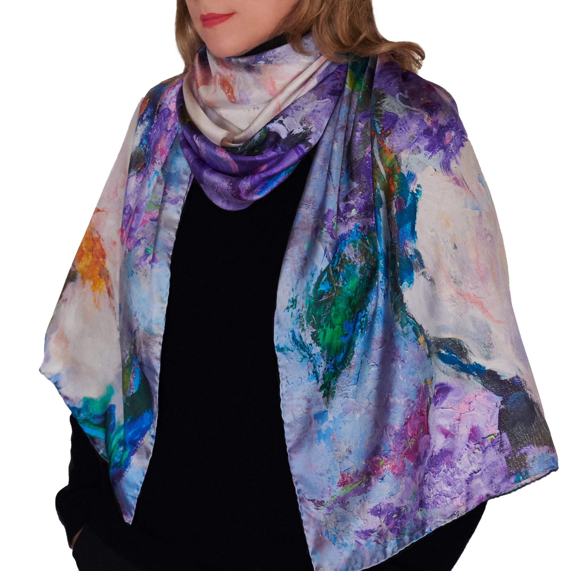 Oksana_WisteriaMagnolias_ItalianSilkScarf_Purple_White_Yellow_75x24inches_OksanaFineArtDesign_3_Floral_Long_Rectangle