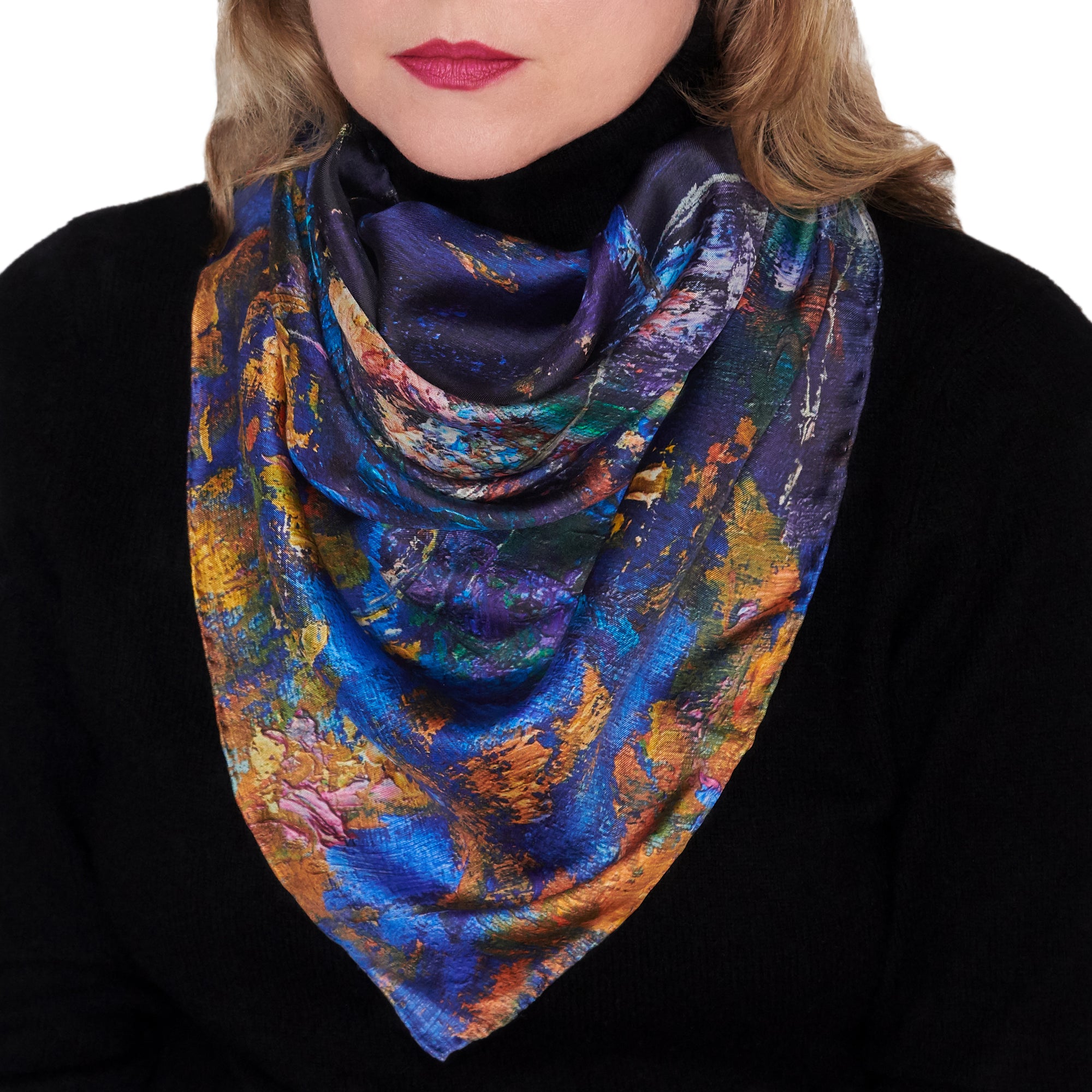 Oksana_GoldenLeaves_ItalianSilkScarf_Gold_Blue_65x65cm_OksanaFineArtDesign-3