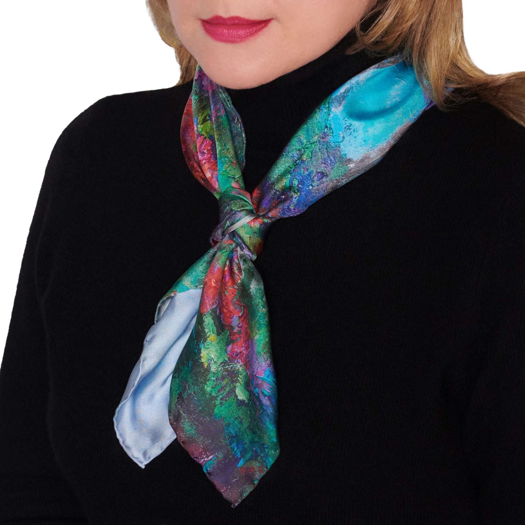 Oksana_Reverie_ItalianSilkScarf_Green_Red_Blue_65x65cm_OksanaFineArtDesign_4