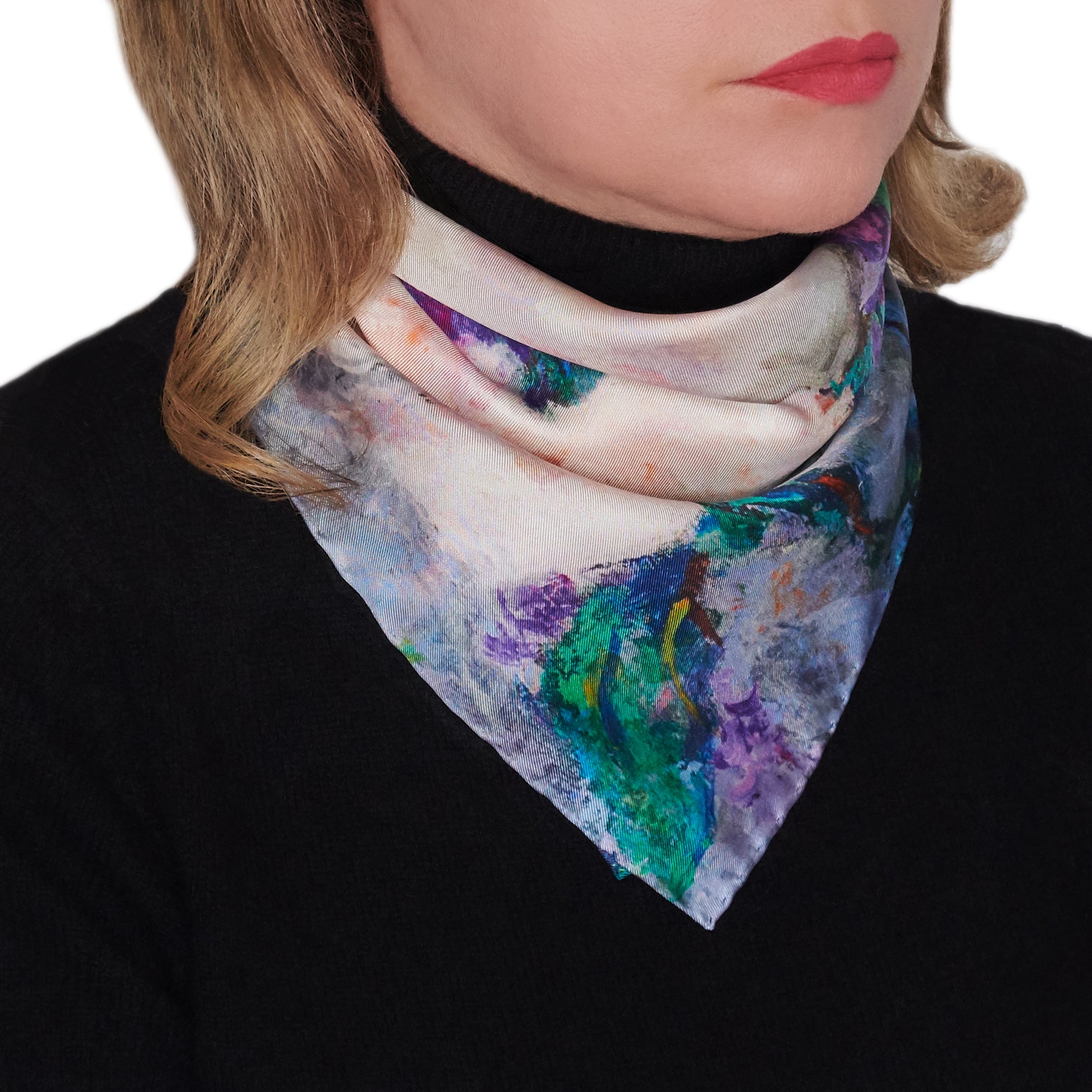 Oksana_Wisteria&Magnolias_ItalianSilkScarf_White_Purple_42x42cm_OksanaFineArtDesign_3