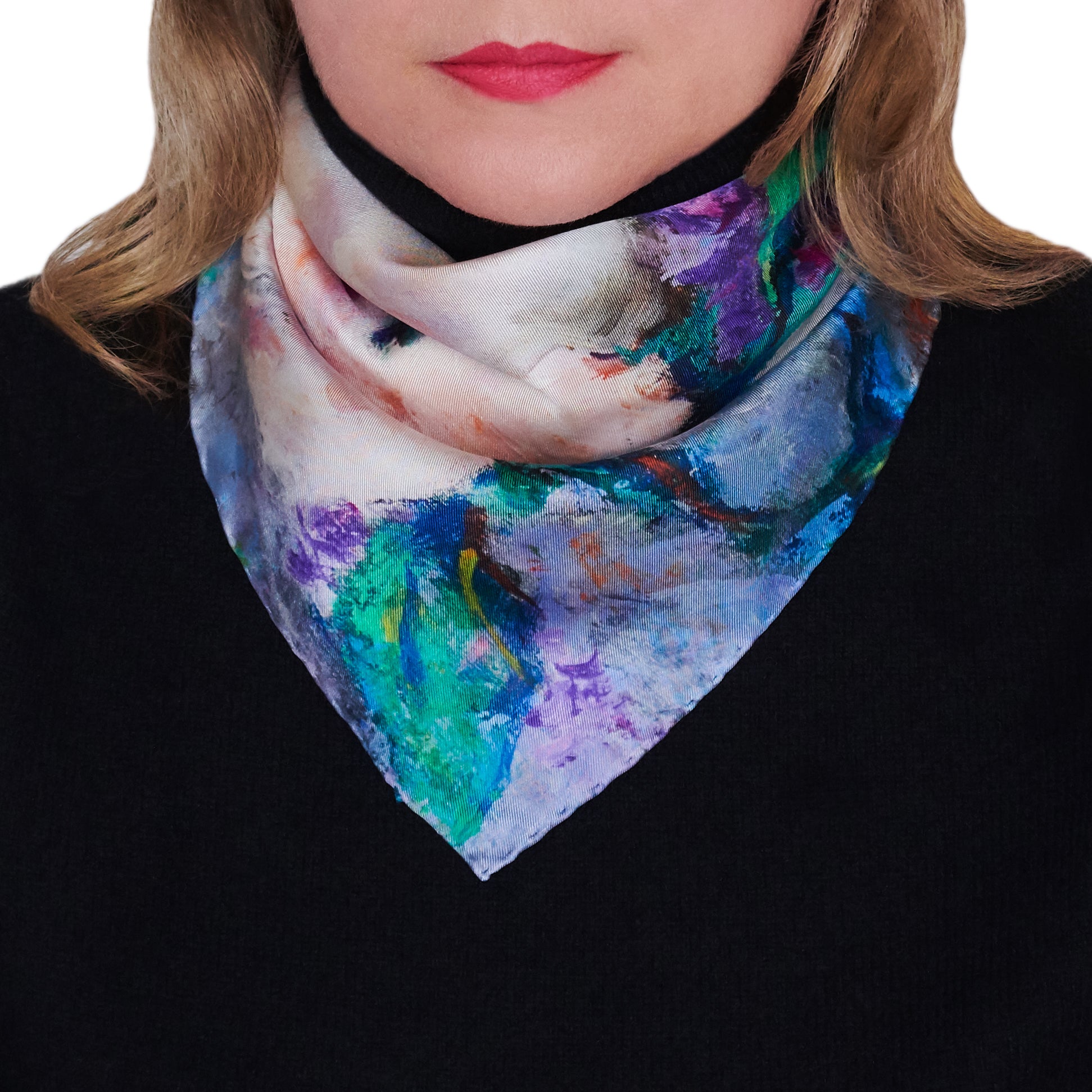 Oksana_Wisteria&Magnolias_ItalianSilkScarf_White_Purple_42x42cm_OksanaFineArtDesign_2