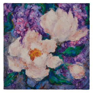 Wisteria and Magnolias, 25.5-inch Square Italian Silk Scarf