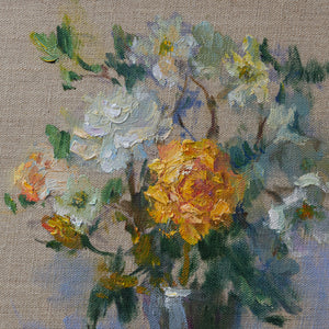 Oksana-Johnson-Oil-Painting-9x12-inches-Yellow-Rose-detail-on-canvas