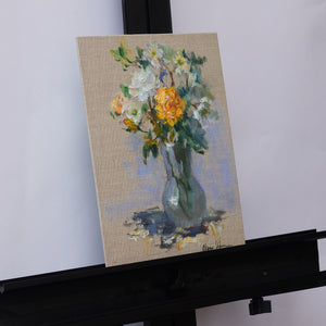 Oksana-Johnson-Oil-Painting-9x12-inches-Yellow-Rose-on-easel