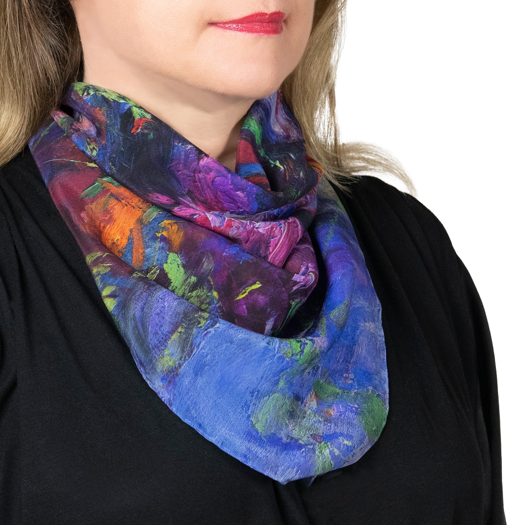 Oksana_LavenderDream_ItalianSilkScarf_Purple_65x65cm_OksanaFineArtDesign_2_Impressionist