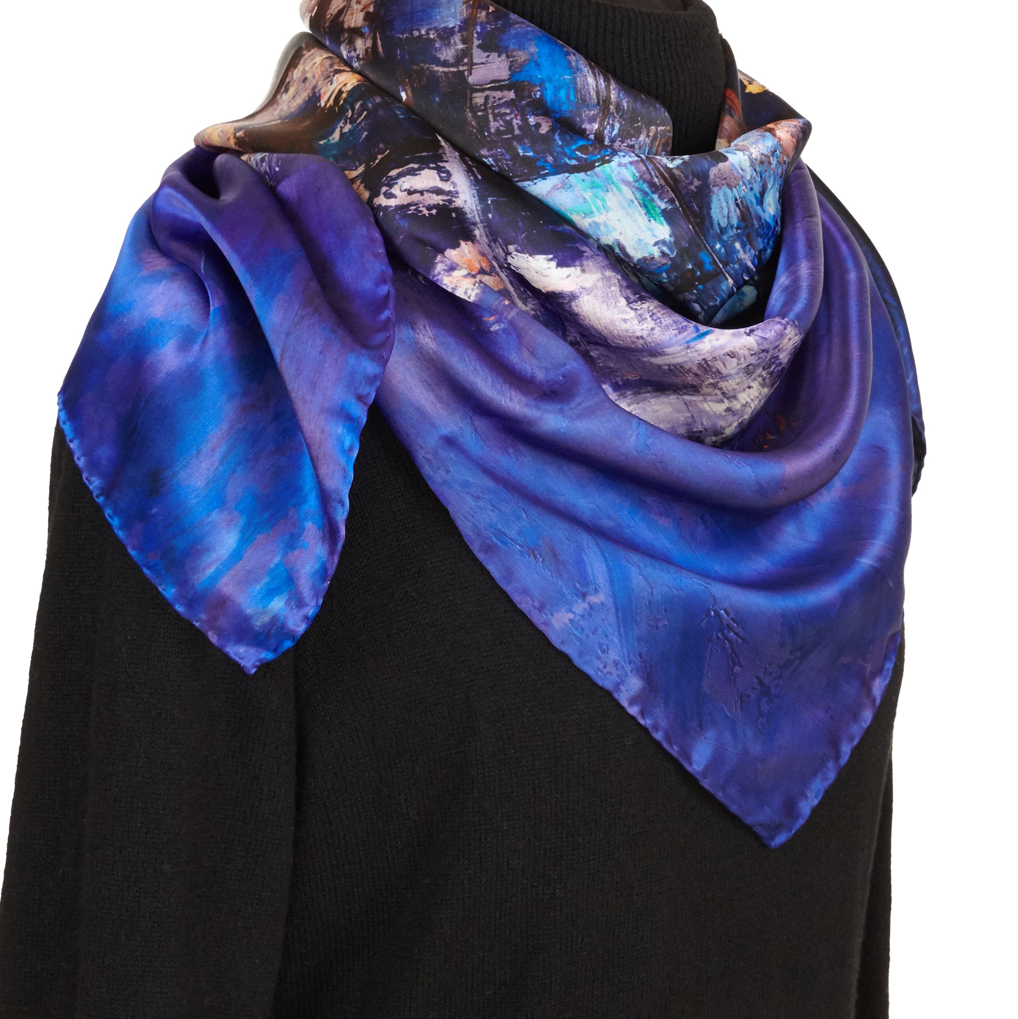 Oksana_LightsOfTheCity_ItalianSilkScarf_Blue_90x90cm_OksanaFineArtDesign_2