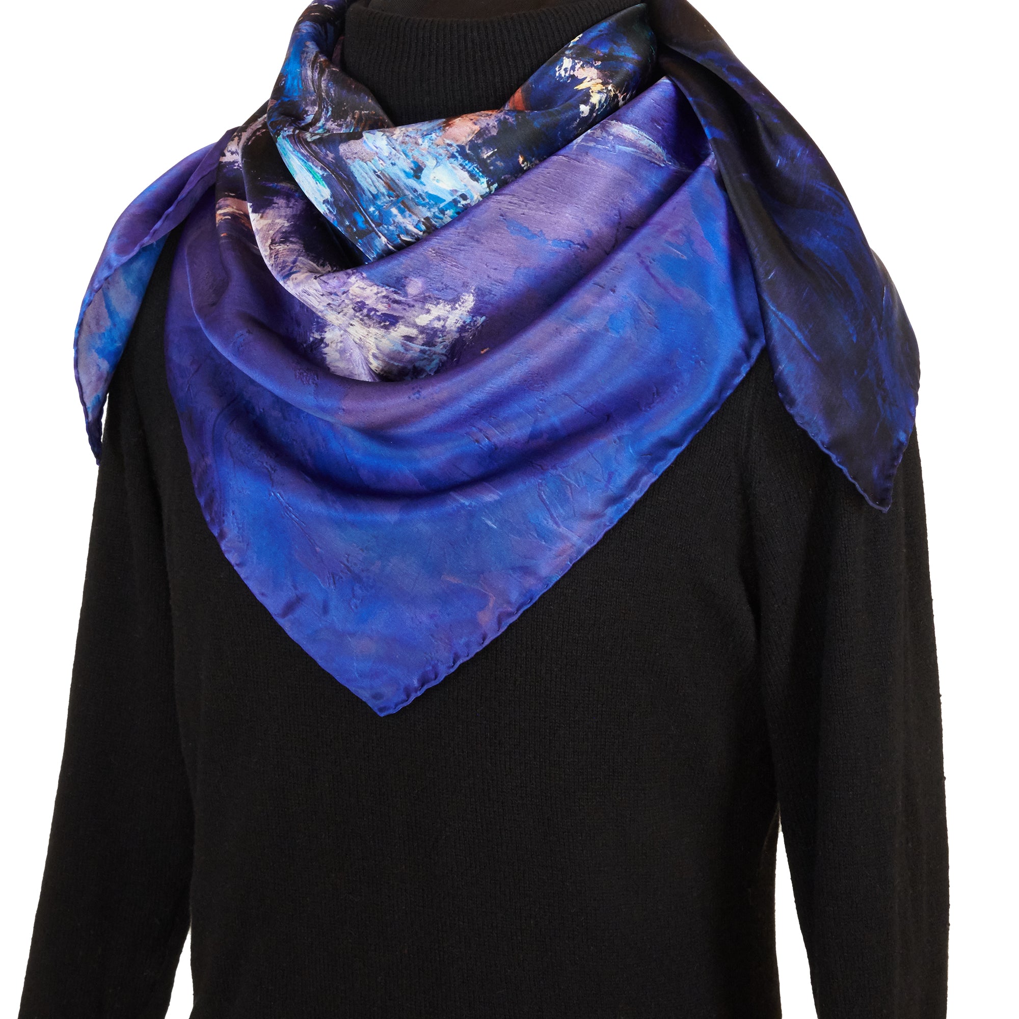 Oksana_LightsOfTheCity_ItalianSilkScarf_Blue_90x90cm_OksanaFineArtDesign_5