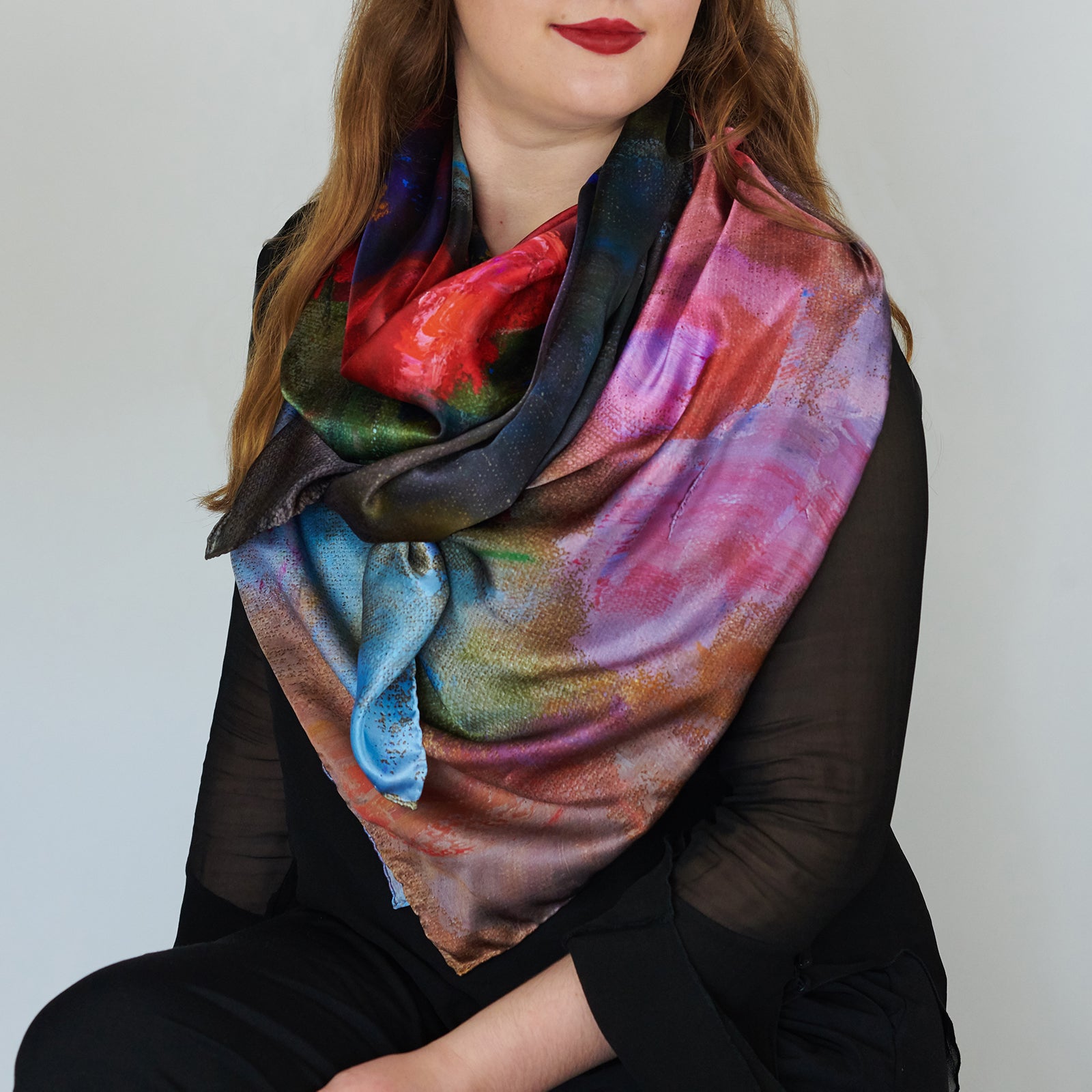 Oksana_SpringIsComing_ItalianSilkScarf_Red_135x135cm_OksanaFineArtDesign_3