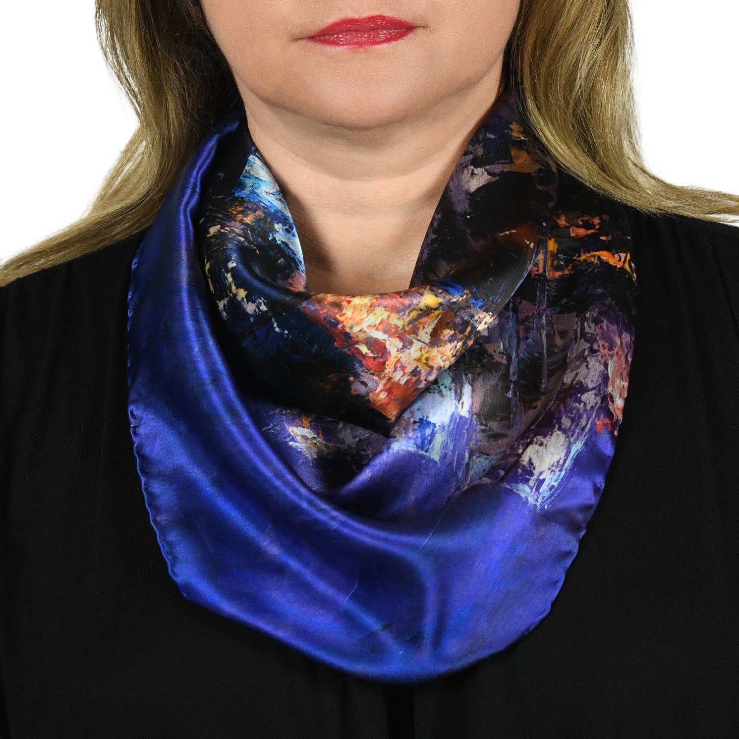 Oksana_LightsOfTheCity_ItalianSilkScarf_Blue_65x65cm_OksanaFineArtDesign_2