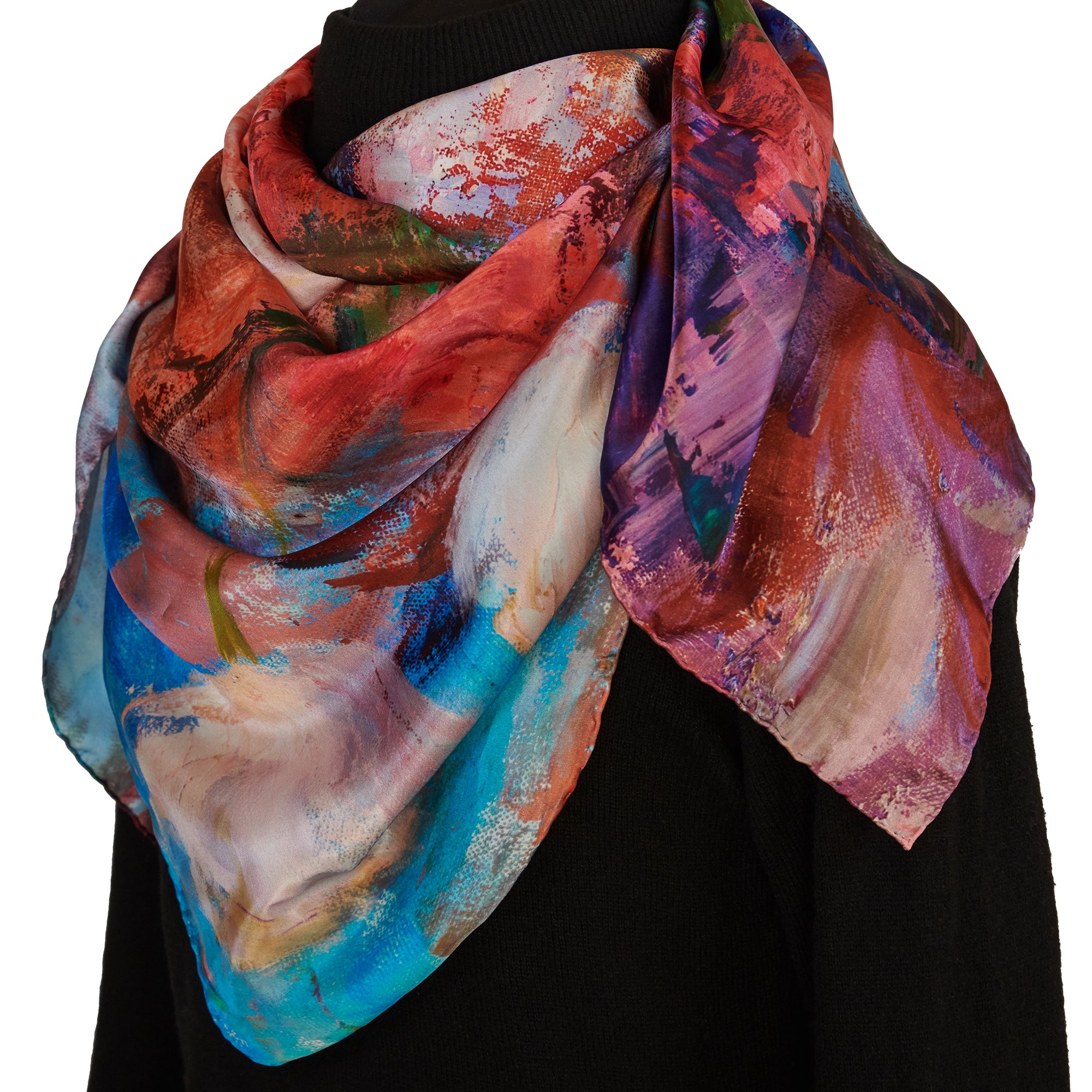 Oksana_OrangeBouquet_ItalianSilkScarf_Orange_110x110cm_OksanaFineArtDesign_4