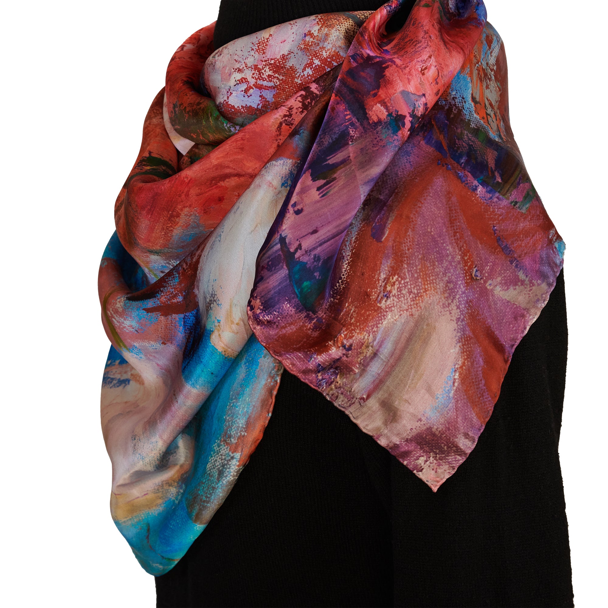 Oksana_OrangeBouquet_ItalianSilkScarf_Orange_110x110cm_OksanaFineArtDesign_6